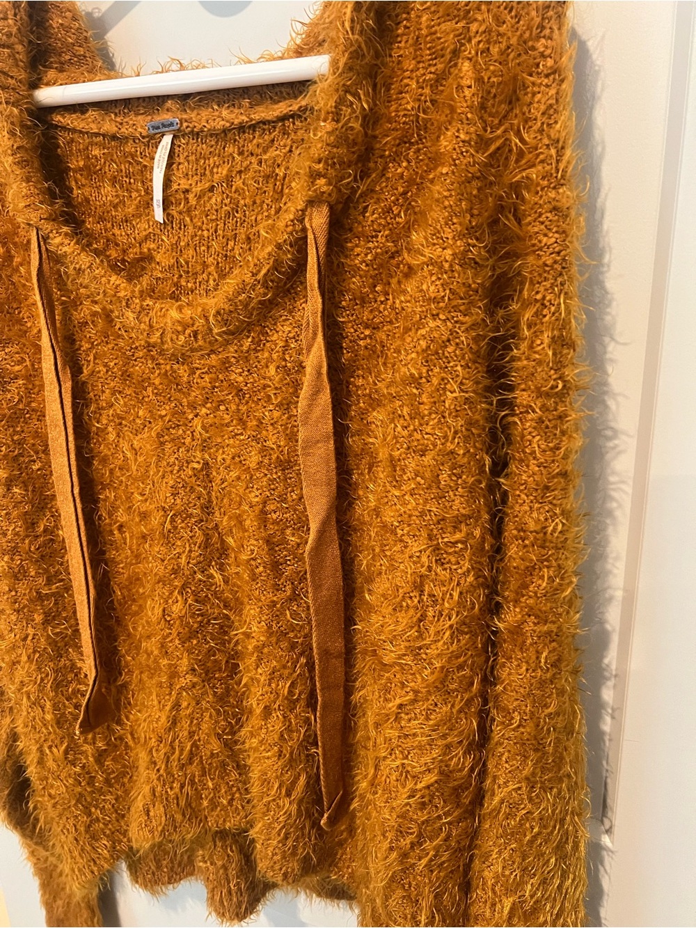 Free People Light As A Feather Shaggy Hooded Pullover in Rusty Brown - Picture 2 of 5